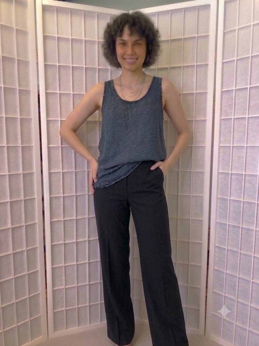 Washed Navy/Black Sleeveless Tank Top - M